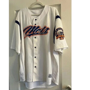 Vintage True Fan New York Mets Stitched White Jersey With Patches, Size 2XL